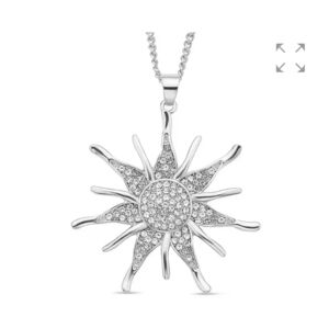 🆕️ Austrian Crystal Sunburst Pendant Necklace (29-31 Inches) in Silvertone